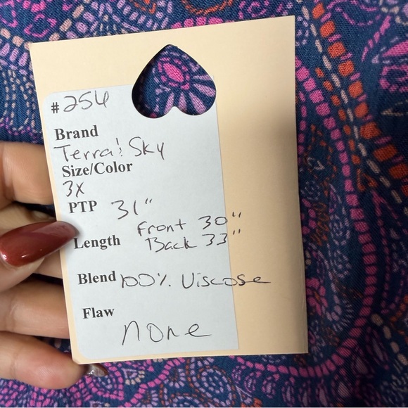 Terra & Sky Blouse Blue Pink Purple Paisley Print 100% Viscose Size 3X - Picture 9 of 9